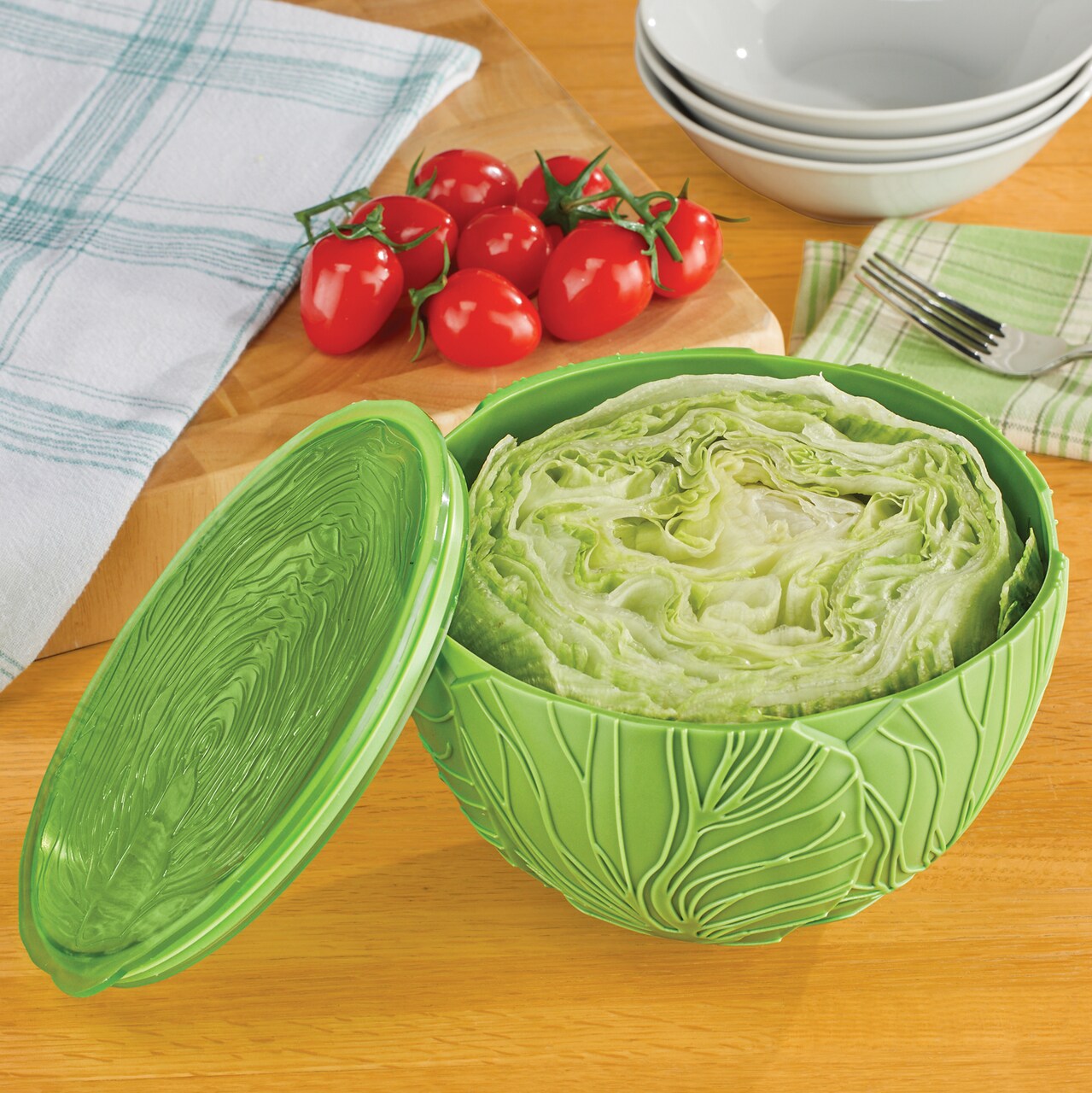 Collections Etc Lettuce-Shaped Lettuce Container with Strainer